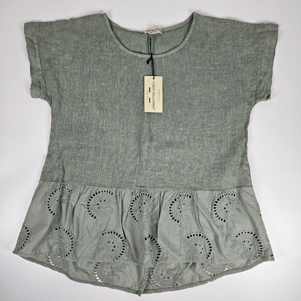 NWT Sage Linen Eyelet Blouse Medium